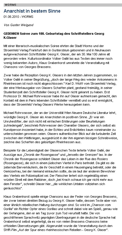 Artikel Wormser Zeitung 
      vom 1. Juni 2010